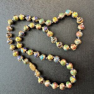 Vintage Cloisonne Floral Beaded Necklace